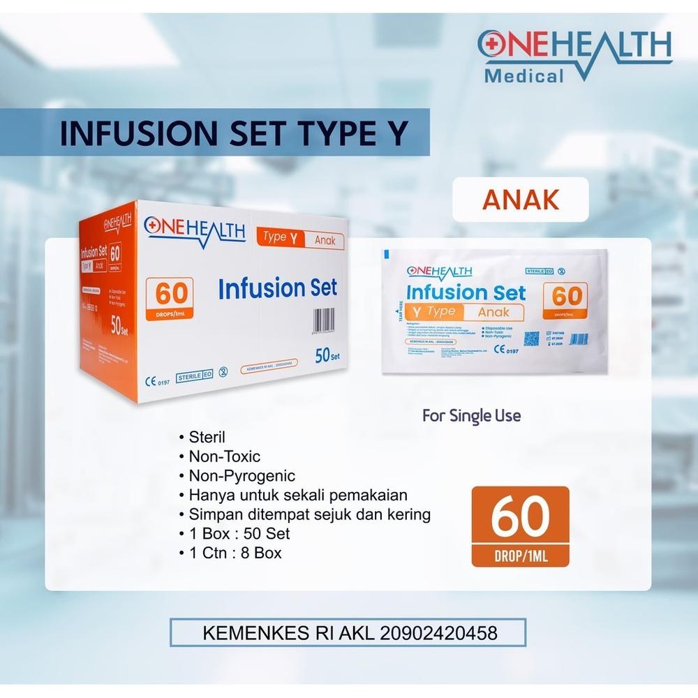 Onehealth Infusion Set Type-Y Air Vent Child Anak Alat Untuk Memberikan Obat atau Cairan Melalui Jalur Infus Sekali Pakai -Satuan/Pcs
