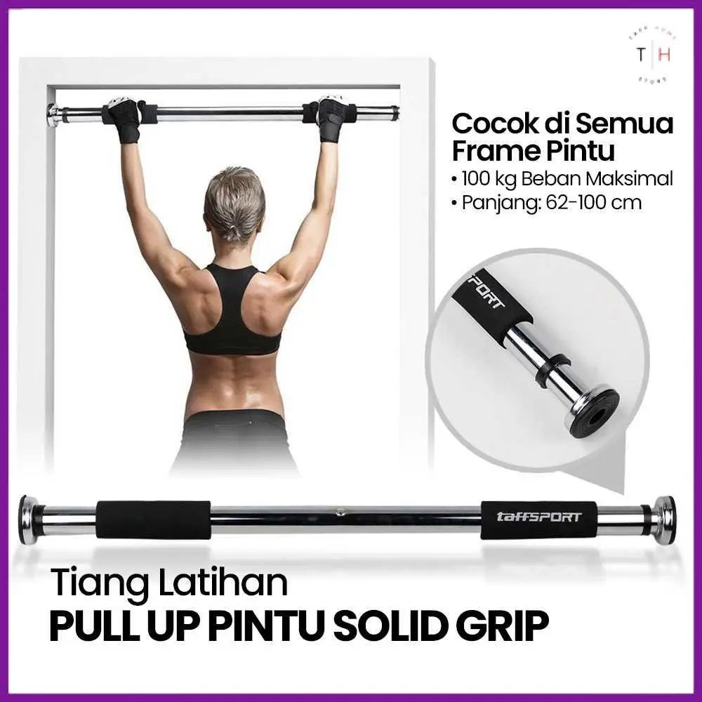 Tiang Latihan Pull Up Pintu Door Gym Bar Solid Grip 62-100cm Stainless Steel 100kg