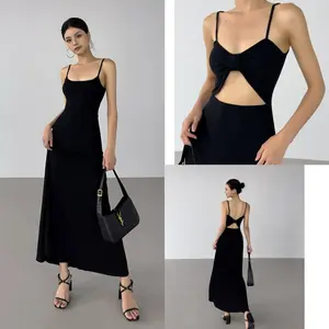 7881 black party dress for women elegant plus size sexy dress backless fitted long summer cocktail dress hitam wanita pesta panjang Tanpa lengan Ketat seksi