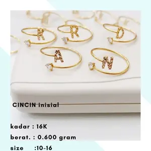 Cincin Emas Inisial Huruf 0.800Gr Alfabet Alphabet | Cincin Emas Inisial Huruf  Kadar 16k Size 10-16 | Cincin Emas Inisial Huruf  Kadar 16k Size 10-16
