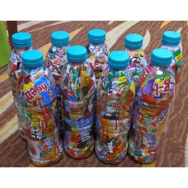 ECOBRICK BOTOL AQUA 600ML BERAT 200gr bersih siap pakai pengganti batu bata ramah lingkungan kerajinan tangan kemasan plastik sachet potongan 2