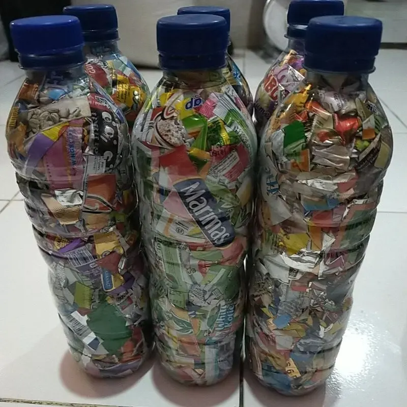 ECOBRICK BOTOL AQUA 600ML BERAT 200gr bersih siap pakai pengganti batu bata ramah lingkungan kerajinan tangan kemasan plastik sachet potongan 5
