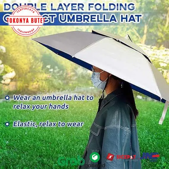 I Topi Payung Dua Lapis Anti Bocor Headband Umbrella Hat 77cm - UC7