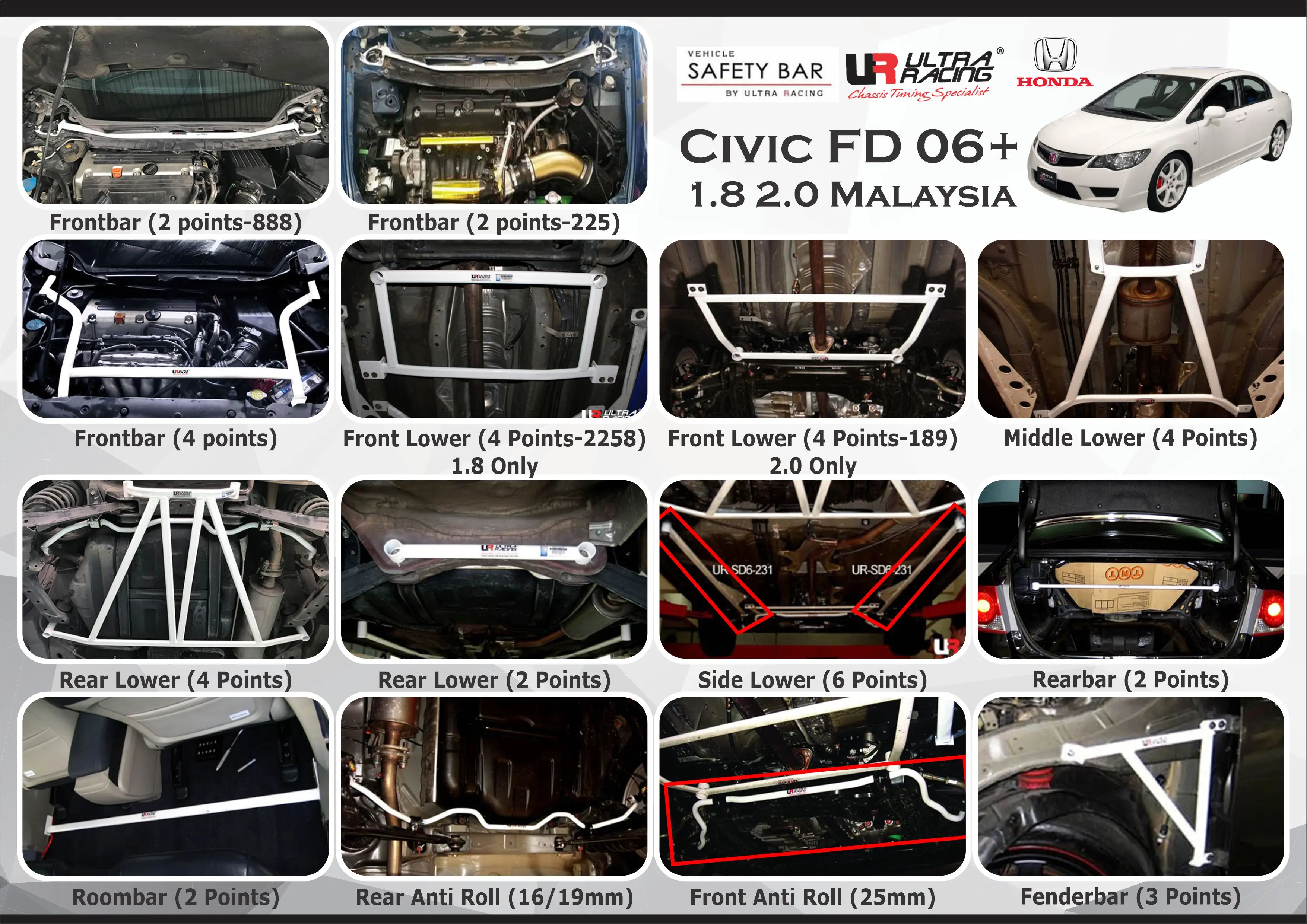 Ultra Racing Honda Civic Fd/ Civic Fb '12 Rear lower (4points) RL4-226