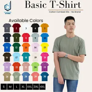 Baju Kaos Polos Pria Dewasa Lengan Pendek Basic Size Xs-5Xl Combed Fit