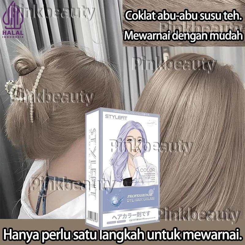 cat rambut milk tea*100ml sari tumbuhan murni, Warna cepat sudah lama, pewarnaan rambut di rumah, tidak akan menyakiti rambut Anda Tidak Menyakiti Kulit Kepala (milk tea ash hair color)