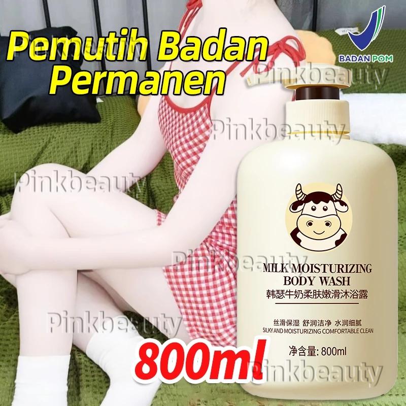 800ml Sabun Pemutih Badan Permanen Milk Shower gel Mandi Susu Pemutih Badan 100% Original Sabun Cair Pemutih Milk Niacinamide Whiten Body Wash Pemutih Badan dan Selangkangan Singkirkan Kulit Kusam Ker