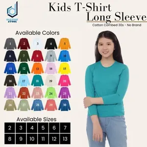 Kaos Polos Anak Perempuan Lengan Panjang Cotton Combed Umur 2-13 Tahun Unisex Katun
