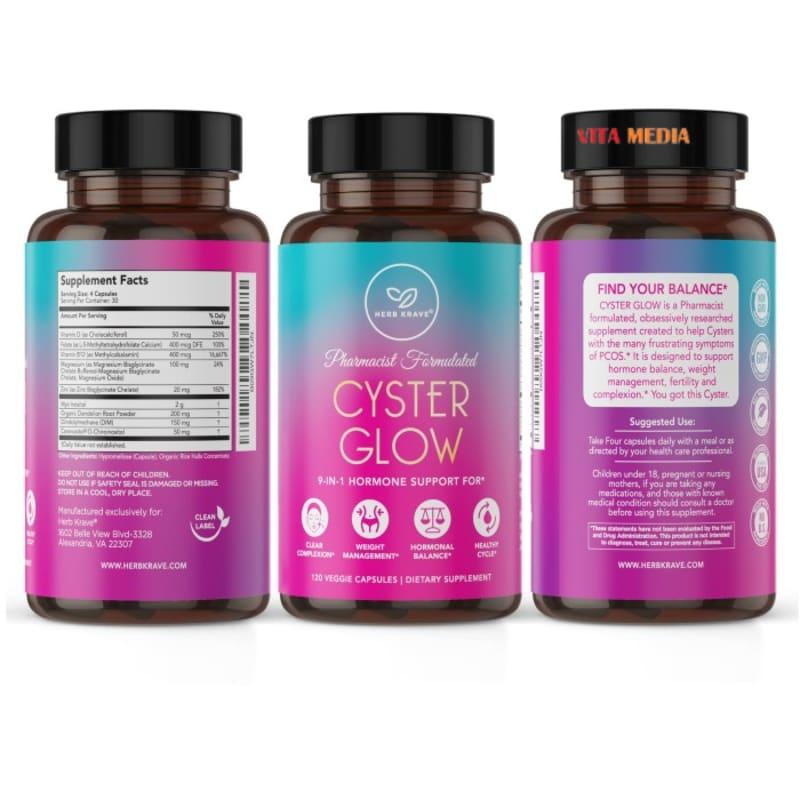 Herb Krave Cyster Glow 9 in 1 Myo Inositol DChiro 120 Veggie Capsules