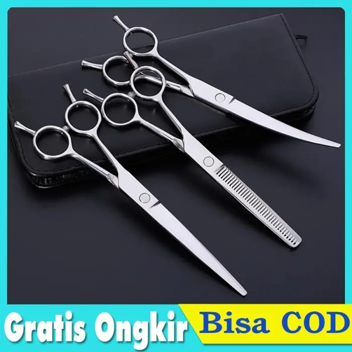 Pet Grooming Scissors Stainless Gunting Potong Bulu Anjing Kucing Lurus Lengkung