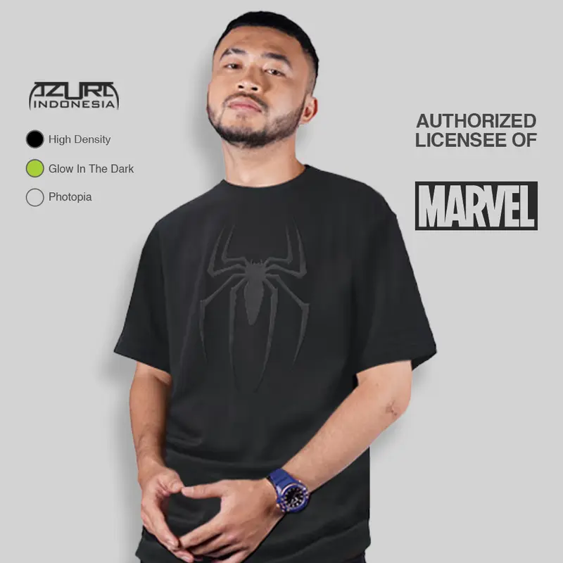 Azura Tshirt Oversize Marvel Original Spiderman Motif Hexagon Black Glow 0