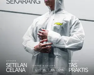 Jas Hujan Dewasa Pria Wanita Premium Osaka 1 Setel Tas Setelan Atasan Baju Jaket Celana ASV Osaka Bahan EVA Anti Bau Waterproof Raincoat Original Ringan Lemas Transparan Press Mudah Dicuci Kantung Depan Double Protection Hoodie Sirkulasi Udara M L XL XXL
