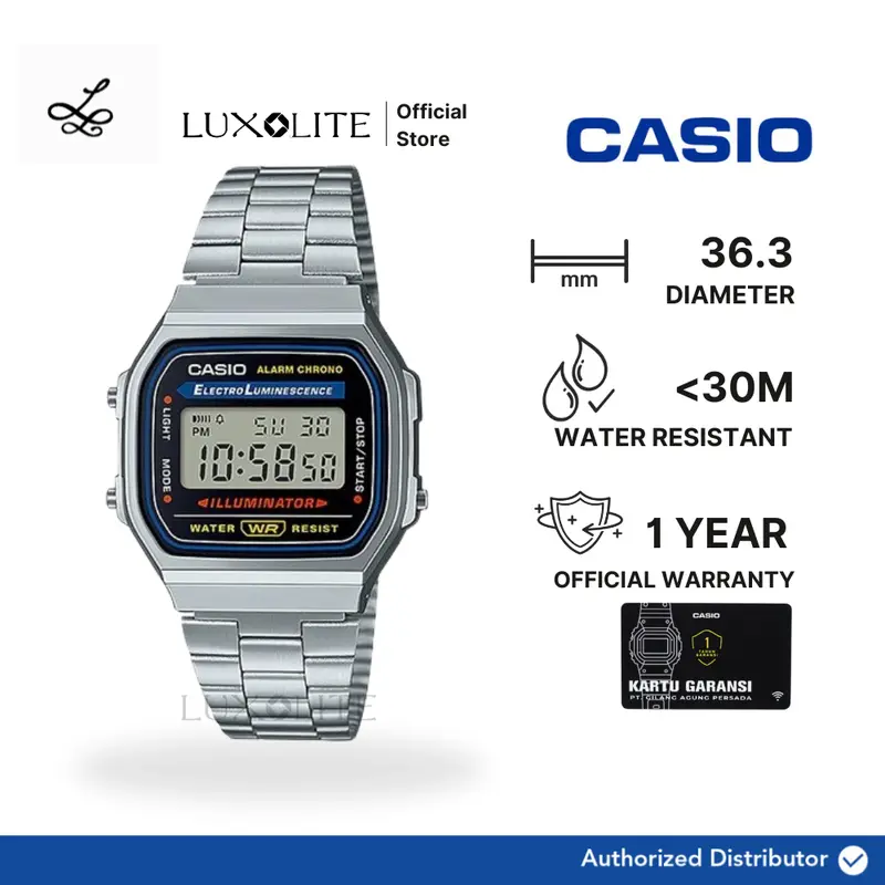 [Luxolite] CASIO Jam Tangan Pria Digital A168WA-1WDF/A168WA-1W/A168WA-1 Stainless Steel Strap A168WA 2