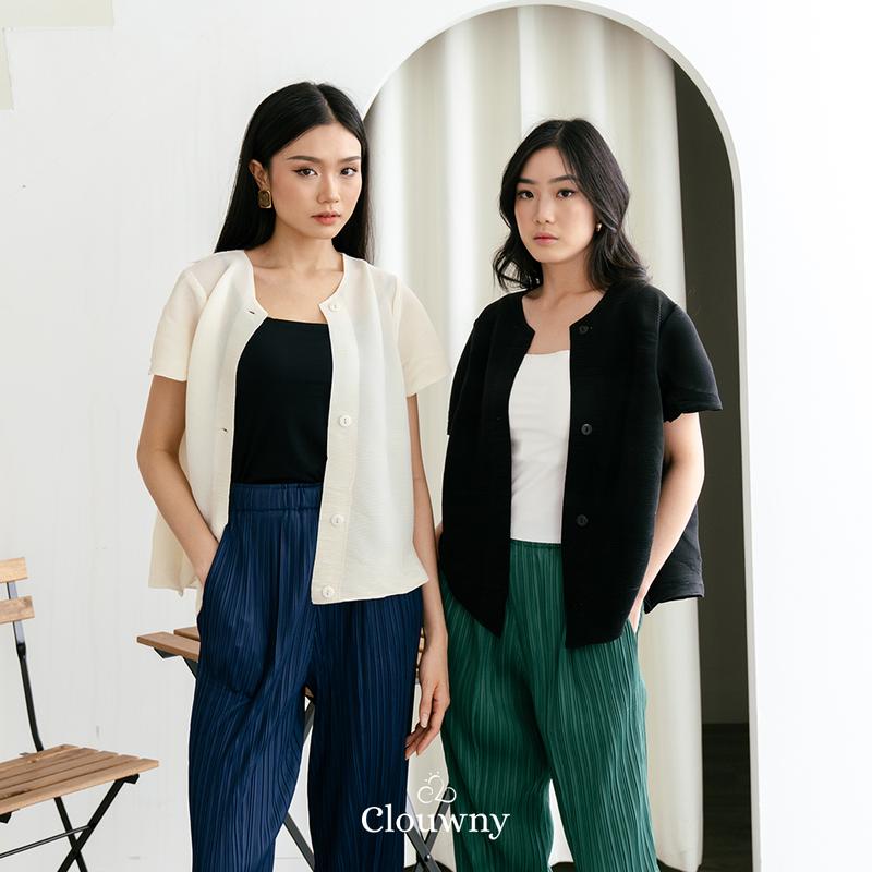 Clouwny Arya Basic Pleats Top Atasan Wanita Premium Pleats Fit to XL Baju Cewek Dewasa Casual 2