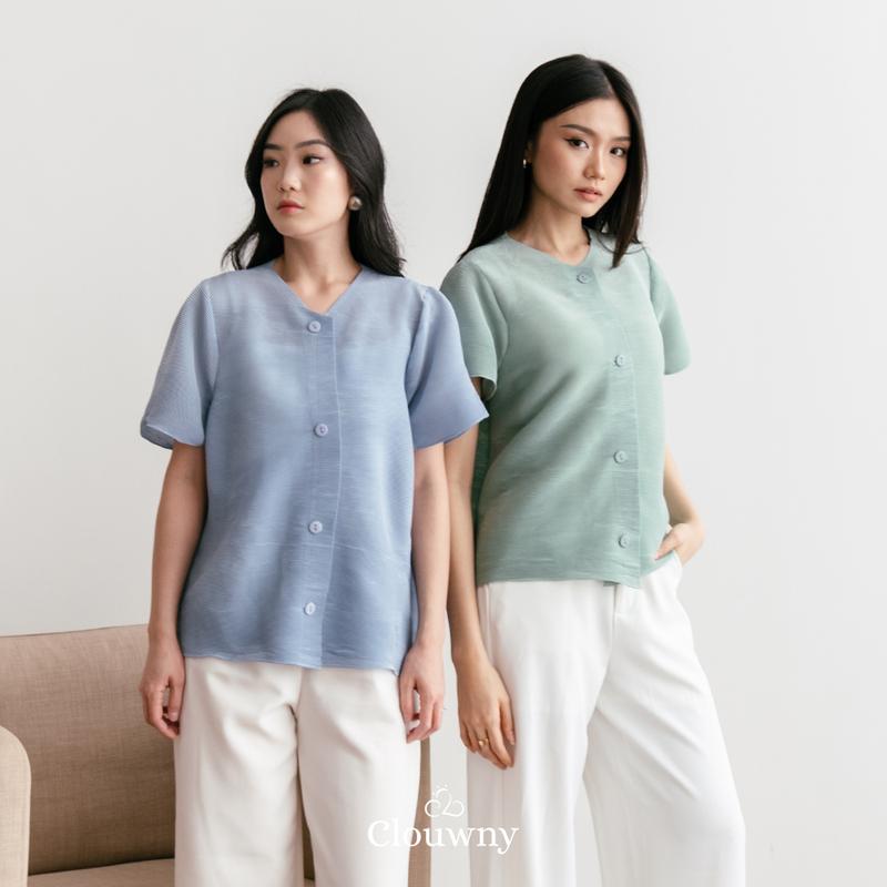Clouwny Arya Basic Pleats Top Atasan Wanita Premium Pleats Fit to XL Baju Cewek Dewasa Casual 1