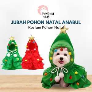 Pawsitive Official Baju Anjing Kucing Kostum Jubah Pohon Natal Christmas - Baju Natal Hewan Santa - Kostum Natal Lucu Untuk Kucing Peliharaan