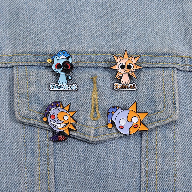 Sun And Moon Good Night Enamel Pins Custom Suncat And Mooncat Brooches ...