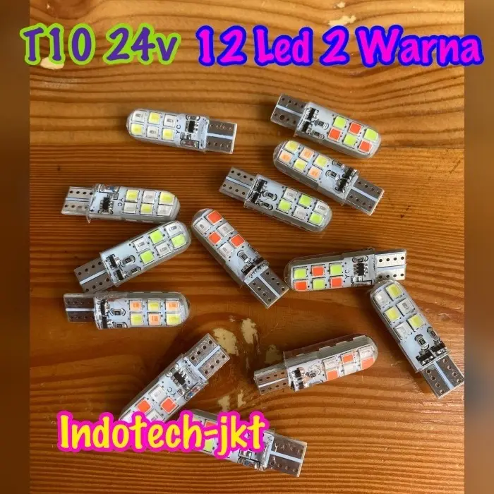 SEPASANG (2 BIJI) Lampu Led Senja T10 12 Led Truk Bis 24 Volt Nyala 2 Warna Kedip 2