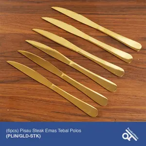 (6 Pcs ) Pisau Steak Emas Tebal Hotel Stainless Steel Gold Steak Knife Terbaru