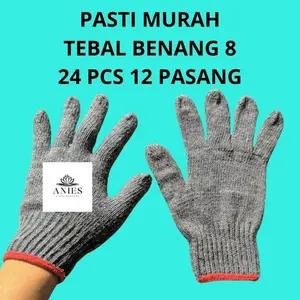 paket 24 pcs 12 pasang 1 lusin sarung tangan kerja berkebun safety rajut putih kerja safety proyek bintik kuning kain anti pisau kebun benang 8 bintik berkebun kerja safety benang 8 Sarung tangan kain Matahari Bintik Kuning lusinan/ sarung tangan kerja