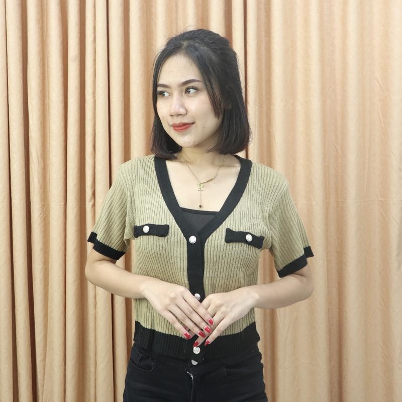 Atasan Blouse Wanita Button Style Korean Kaos Top Baju Wanita Basic Kancing Aktif Short Sleeve 4