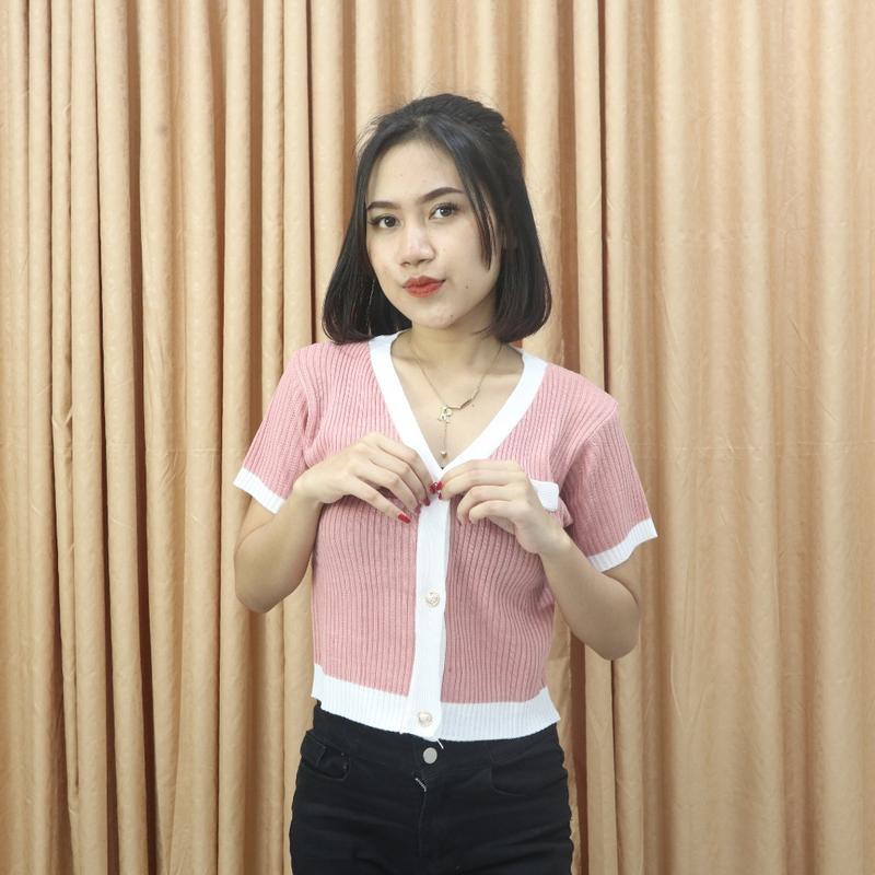 Atasan Blouse Wanita Button Style Korean Kaos Top Baju Wanita Basic Kancing Aktif Short Sleeve 3