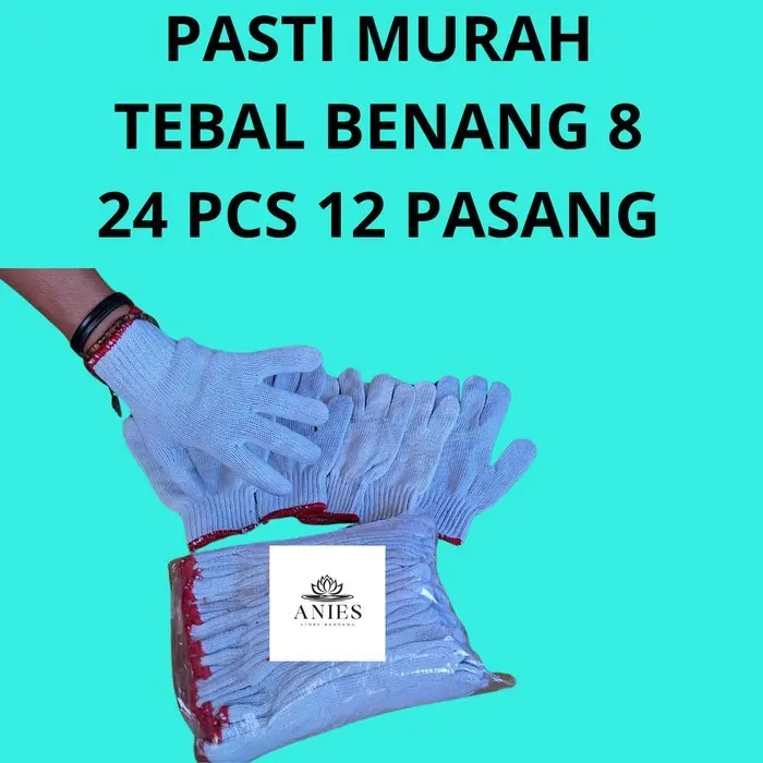 paket 24 pcs 12 pasang 1 lusin Sarung tangan MURAH Kerja Bintik Dotting Premium sarung tangan kerja berkebun safety rajut putih kerja safety proyek bintik kuning kain anti pisau kebun benang 8 bintik berkebun kerja safety benang 8 - MATAHARI