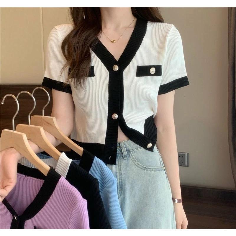 Atasan Blouse Wanita Button Style Korean Kaos Top Baju Wanita Basic Kancing Aktif Short Sleeve 0