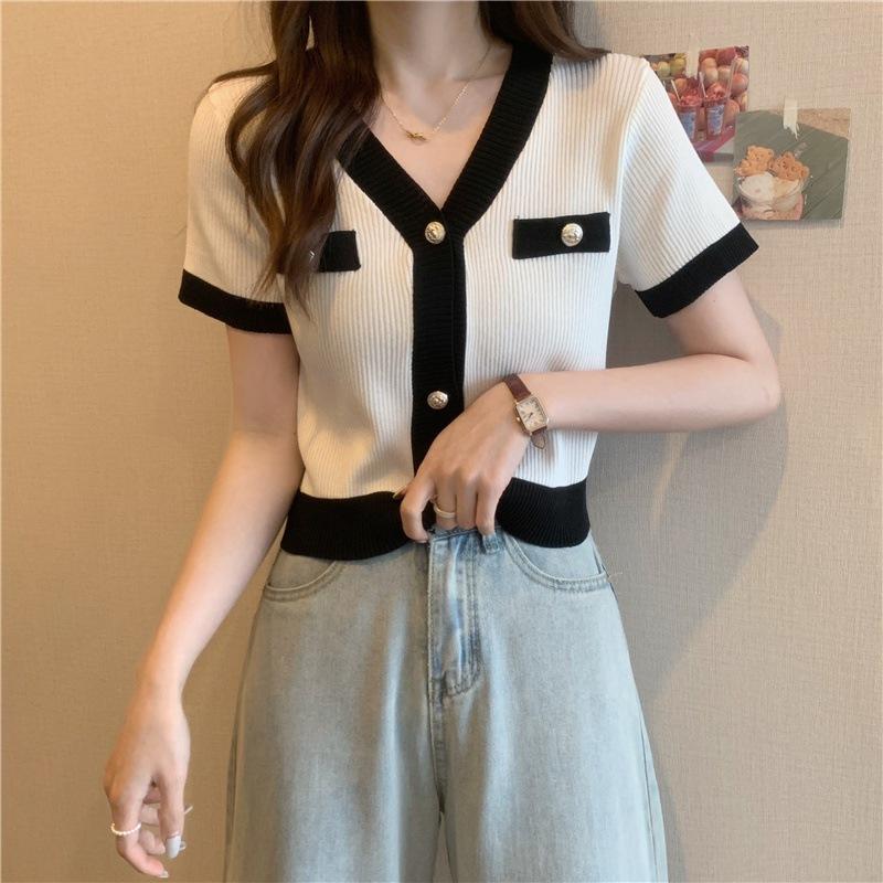 Atasan Blouse Wanita Button Style Korean Kaos Top Baju Wanita Basic Kancing Aktif Short Sleeve 2