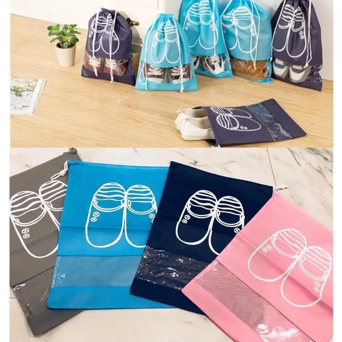 Korean Shoes Bag Serut Tas Penyimpanan Pelindung Sandal Sepatu Travel 2