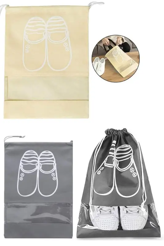 Korean Shoes Bag Serut Tas Penyimpanan Pelindung Sandal Sepatu Travel 3