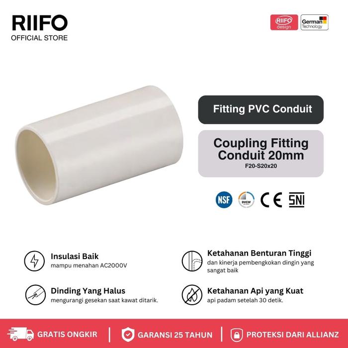 Gambar RIIFO Coupling Fitting Conduit 20mm F20-S20x20 [PVC Conduit] dari RIIFO Indonesia Kota Tangerang Tokopedia