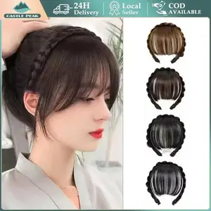 Bando Kepang berponi/Bando rambut kepang poni lurus/Wig Poni Rambut Palsu Model Tulang Ikan