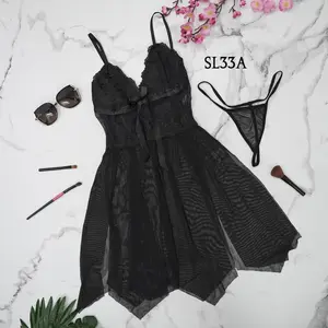 BJU TIDUR SEXY LINGERIE SLEEP WEAR SEKSI NIGHT GOWN LACE HITAM SL33A