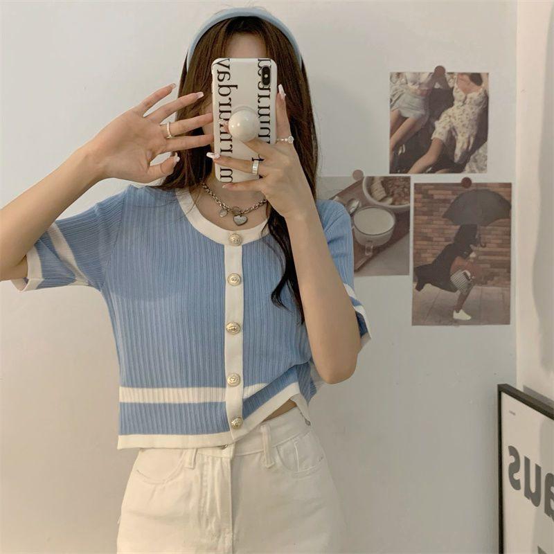 Atasan Basic Oneck Button Baju Wanita Crop Top Kaos Korea Crop Tee Short Sleeve Panjang 0