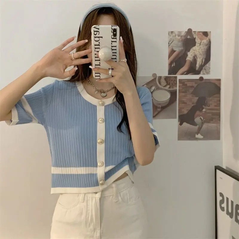 Atasan Basic Oneck Button Baju Wanita Crop Top Kaos Korea Crop Tee Short Sleeve Panjang 0