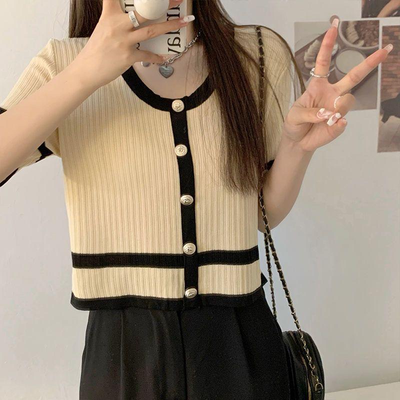 Atasan Basic Oneck Button Baju Wanita Crop Top Kaos Korea Crop Tee Short Sleeve Panjang 4