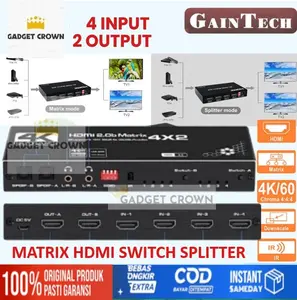 GAINTECH HDMI Matrix Switch Splitter Switcher 4x2 / 2x4 2 in 4 out Support 4K 60Hz 2 IN 4 OUT / 4 IN 2 OUT / 4 IN 4 OUT
