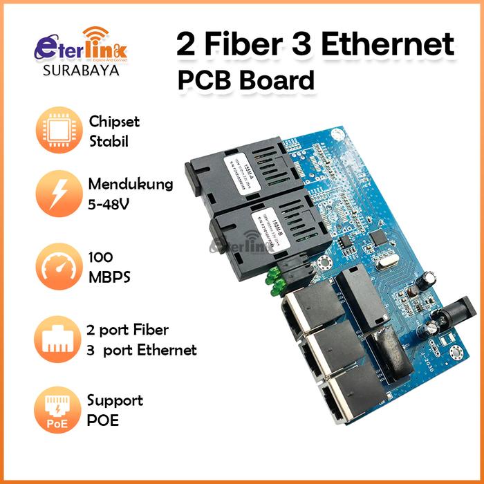 Gambar Media Converter 2 Port FO 3 Port LAN 10/100M Board Only dari eterlink.id Kab. Sidoarjo Tokopedia
