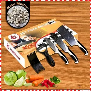 Loyal Bosque Pisau Set Dapur Keramik 5 Pcs Stainless Steel Anti Lengket & Anti Bakteri dengan Gagang Ergonomis dan Pelindung Jari Lapisan Granit Non Stick Coating Blade