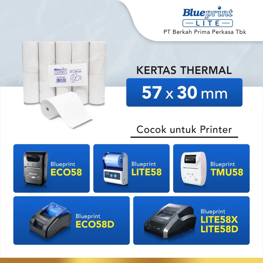 Kertas Struk Printer Kasir Thermal Paper 57 x 30 Blueprint Lite 10 rol