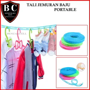 TALI GANTUNGAN JEMURAN PAKAIAN / TALI JEMURAN BAJU PORTABLE KAIT