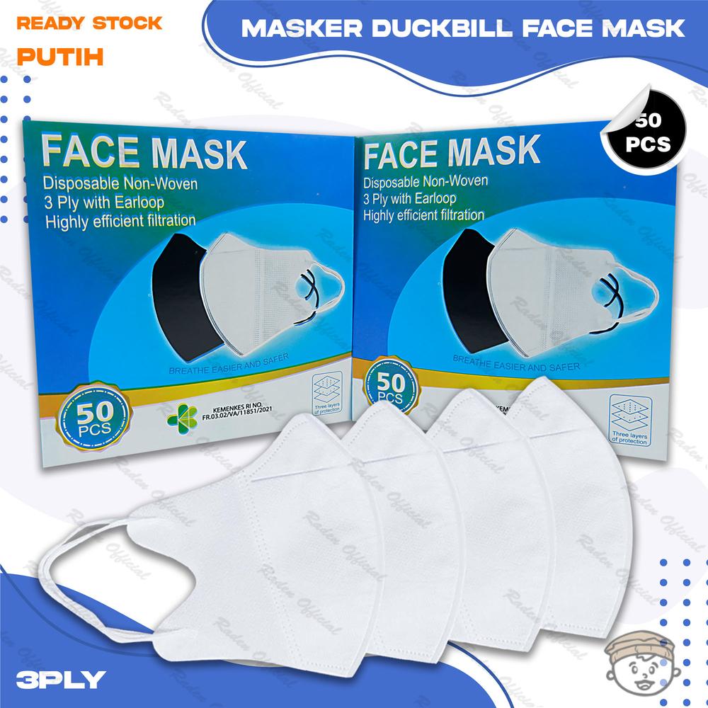 Masker DUCKBILL FACEMASK ISI 50PCS Warna Putih Surgical Mask Duckbil - DB FACEMASK PTH