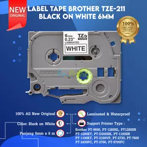 Label Tape Original Broth TZE-211 TZE 211  6mm Casette Black on White