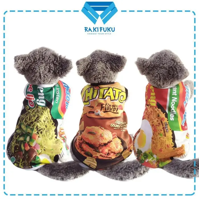 Rakifuku Baju Kucing Gambar Snack Kaos Dryfit Nyaman untuk Kucing Anjing Kelinci Musang Size XS hingga XL Baju Lucu dan Lebaran
