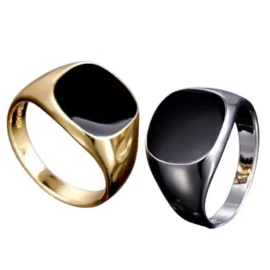 Cincin Pria Titanium Silver Hitam Gold Kotak Oval Mafia Ring Keren C39