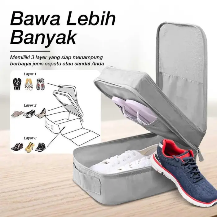 Tas Sepatu 3 Layer Travel Organizer Shoes Bag Nylon Mesh - LK-20 2