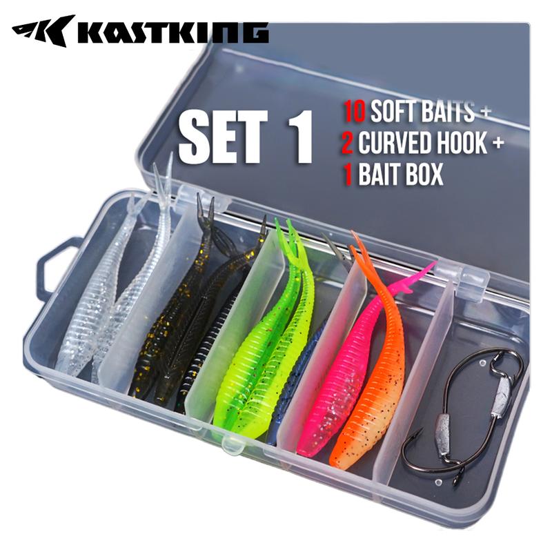 KASTKING Umpan Soft Lure 1 Set Box Umpan Pacning Paddle T Tail Kotak Minow Spoon Soft Frog Fake Bait Soft Bait Fishing Lure Umpan Pancing Umpan Lembut SET BOX 10 soft lure Free Bait Box 2 Curved Hooks (2pcsx1.8g 7cm) 1