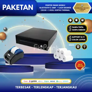 Paket Alat Kasir Andorid Bluetooth C-58BT Cash Drawer CD330 Kertas Struk 57mm 5 Roll