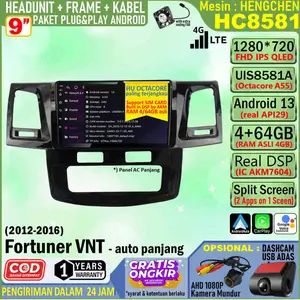 Paket Headunit Android 9 inch + Frame + Soket PNP Toyota Fortuner VNT 2012 Hengchen UIS8581A RAM 4GB-ROM 64GB-IPS QLED-4G LTE-DSP AK7604VQ-FAN-Android Auto-Carplay-Split Screen-Kamera 360 3D-Double Din Head Unit Android Octacore terjangkau